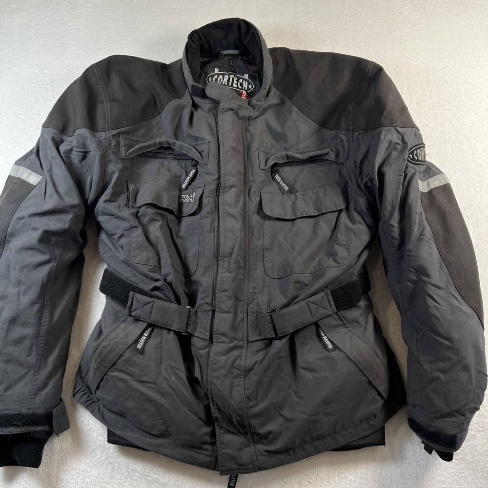 Cortech Lite Jacket Mens Medium Gray Motorcycle Belted Padded Touring Reflective